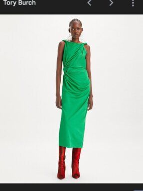 new - tory burch green viscose dress, retail $1K+